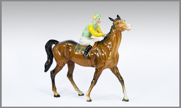 Appraisal: Beswick Animal Figure Racehorse and Jockey Walking Racehorse Brown Introduced