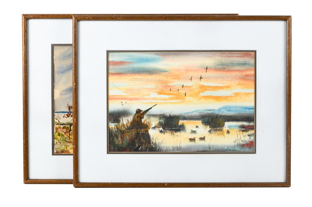 Appraisal: ROBERT GUNN PAIR OF HUNTING SCENESwatercolor on paper each signed