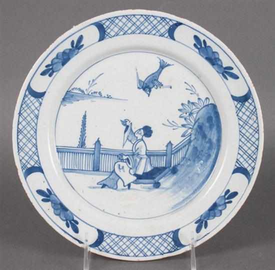 Appraisal: English Delftware plate circa blue and white chinoiserie decorated with