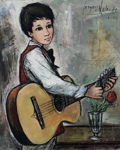 Appraisal: LALANDE Jacques French - Boy with Guitar Oil Canvas ''