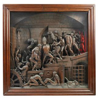 Appraisal: FRENCH REVOLUTION WOOD CARVED PLAQUE High relief scene of the