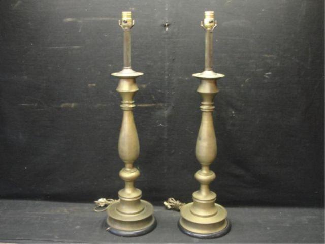 Appraisal: Pair of Brass Lamps From a Manhattan apartment Dimensions h