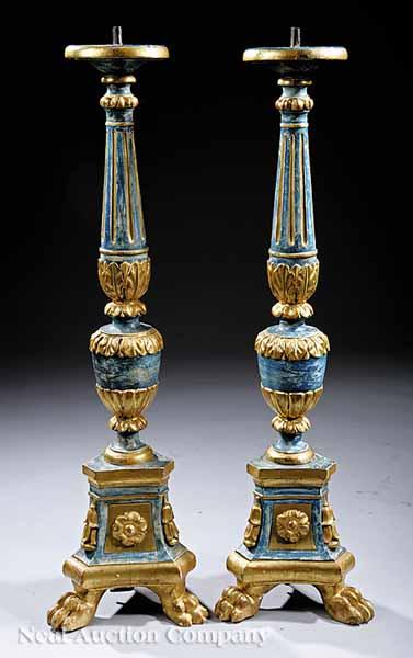 Appraisal: A Fine Pair of Italian Carved Giltwood and Faux Marbre