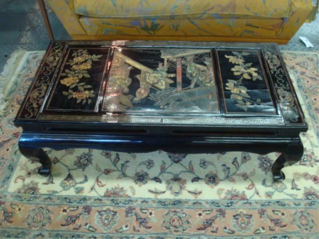 Appraisal: Asian Black Lacquered and Decorated Coffee Table Dimensions x x