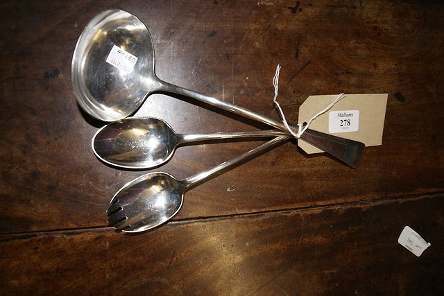 Appraisal: AN OLD ENGLISH PATTERN SILVER LADLE together with a pair