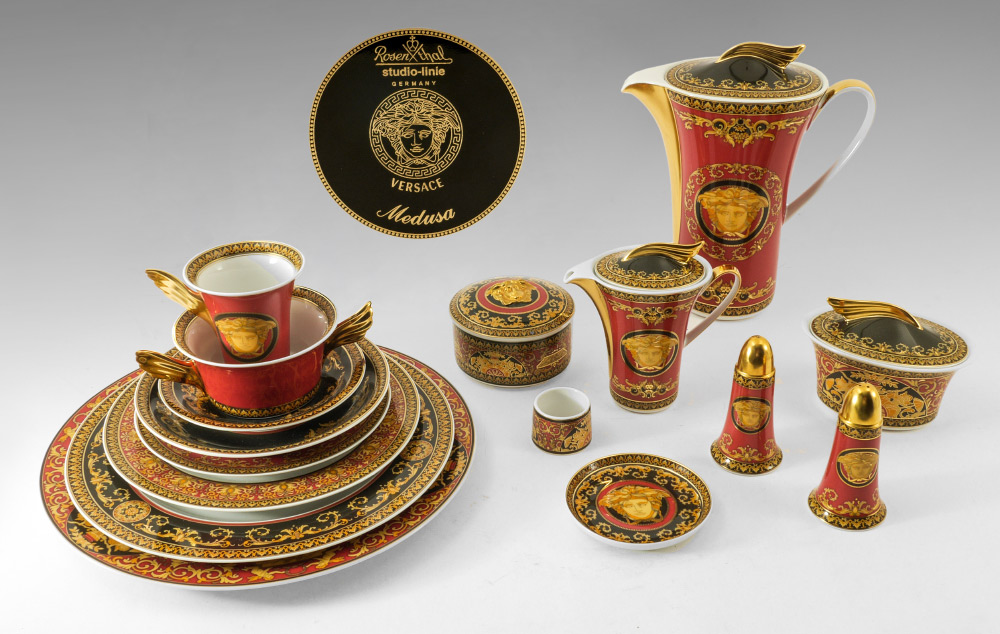 Appraisal: ROSENTHAL VERSACE MEDUSA RED DINNER SERVICE Service for plus serving