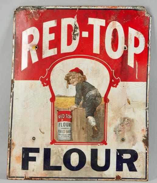 Appraisal: Heavy Porcelain Red Top Flour Sign Description Rare sign with