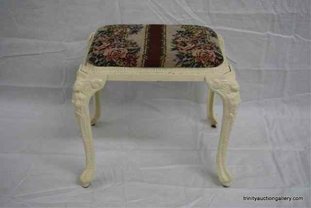 Appraisal: Cast Iron Foot Stool w Fabric Covered TopFrom the estate