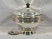 Appraisal: A silver plated soup tureen with lid cm diameter together