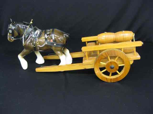 Appraisal: Melrose Pottery Horse with Wooden Cart Barrels horse '' tall