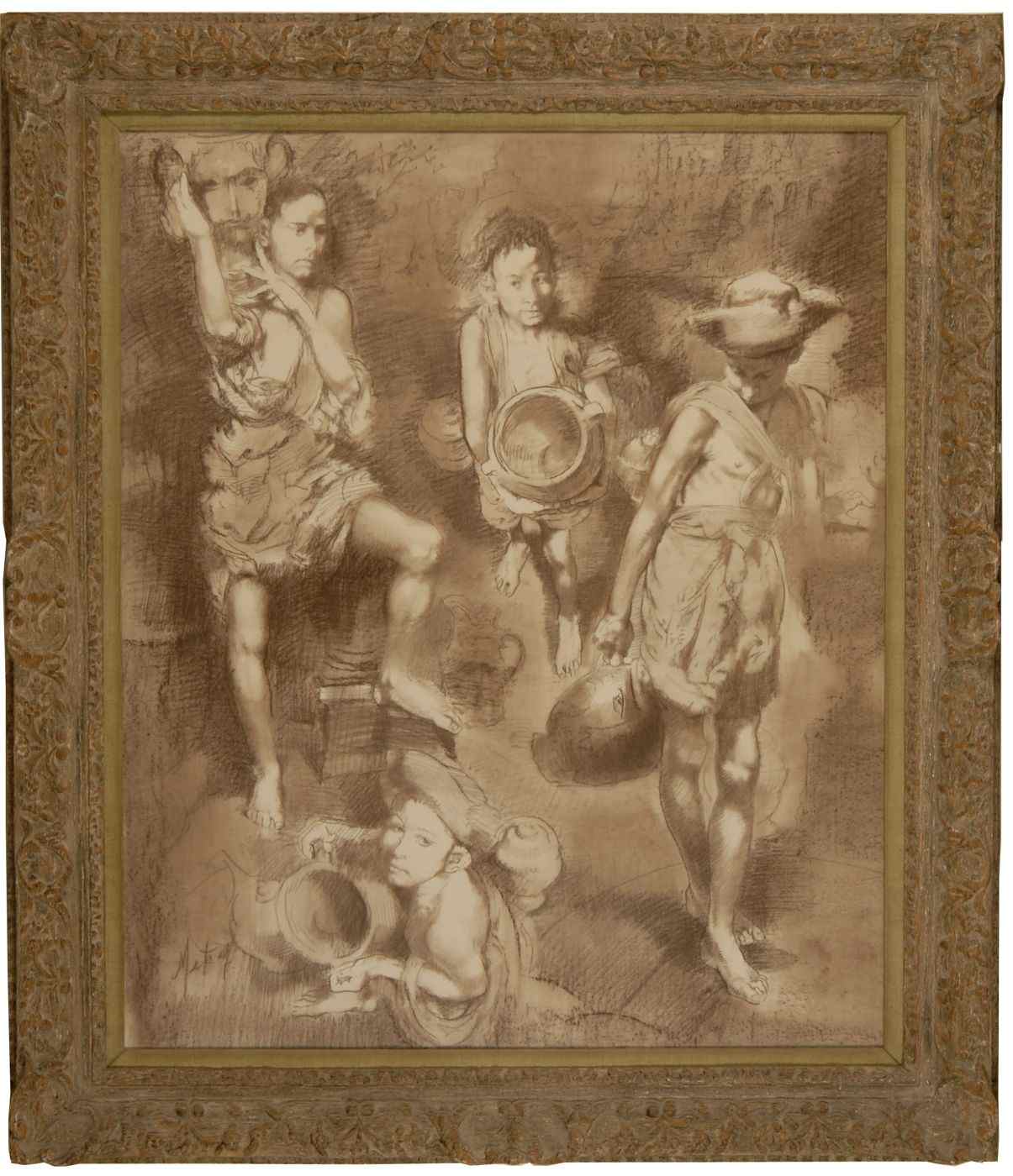 Appraisal: CONGER A METCALFAmerican - Ficarezza - Cicilian Vase Bearers'' Signed