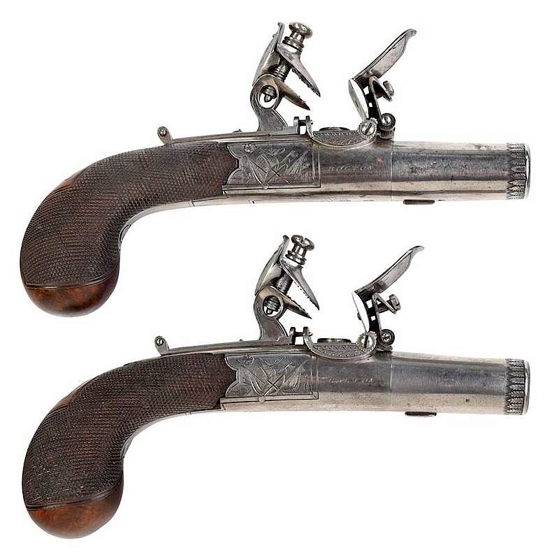 Appraisal: Pair of Flintlock Pocket Pistols English early th century round