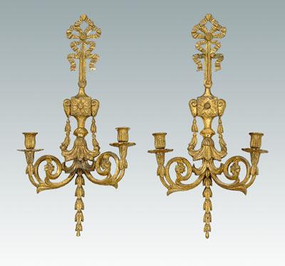 Appraisal: Pair Louis XVI style carved sconces gilt wood with ribbon