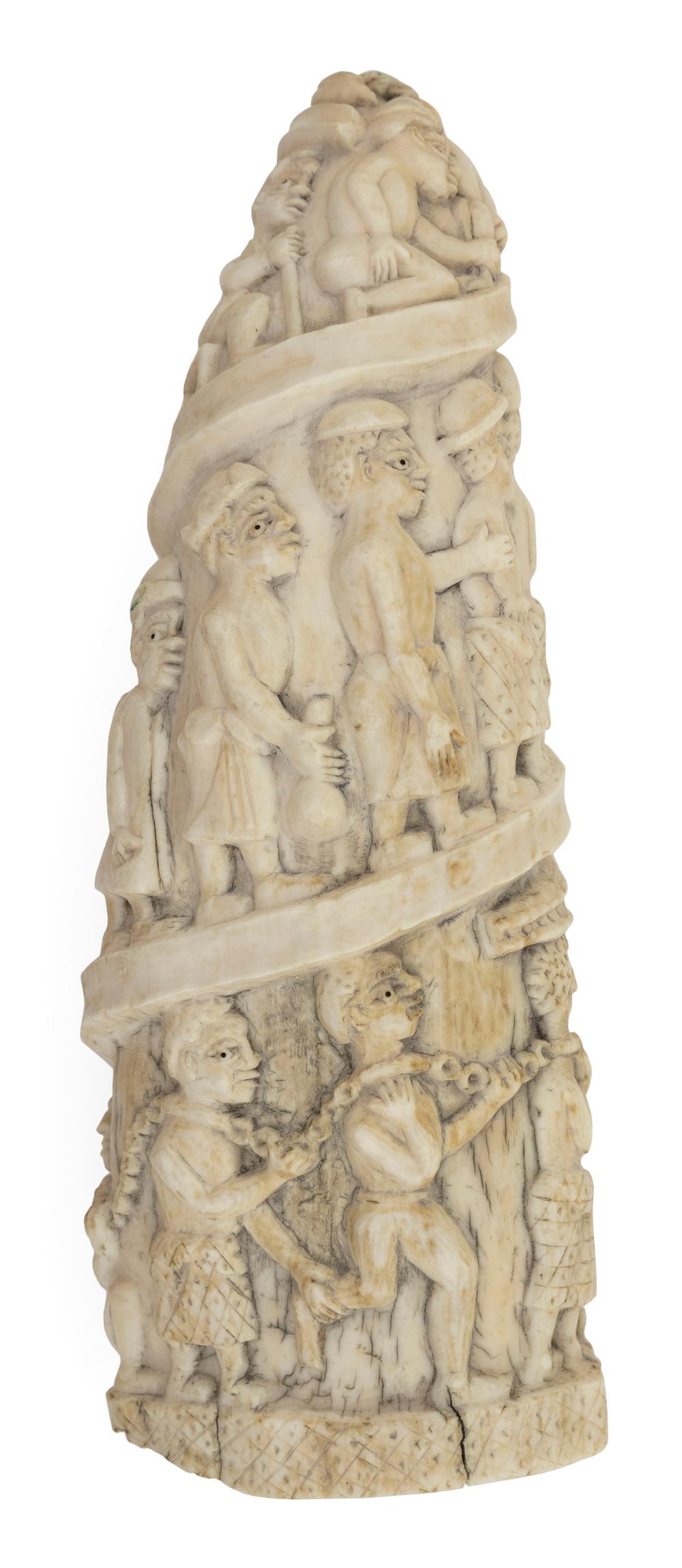 Appraisal: RELIEF-CARVED LOANGO TOOTH TH CENTURY LENGTH WITH WOOD STAND HEIGHT