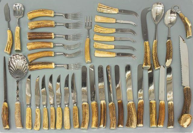 Appraisal: lot of Assembled stag handle flatware comprised of steak knives