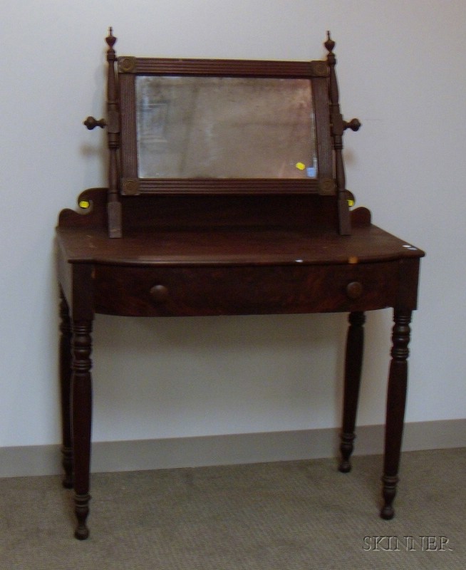 Appraisal: Classical Mahogany and Mahogany Veneer Bow-front Mirrored Dressing Table