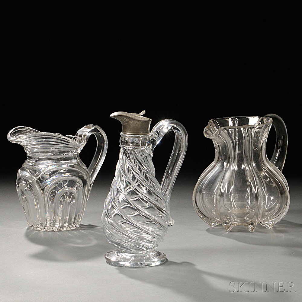 Appraisal: Three Pieces of Sandwich-type Colorless Glass Tableware a Pillar-molded pitcher