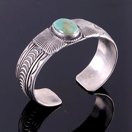 Appraisal: Navajo Signed Sterling Silver Turquoise Cuff This is a signed