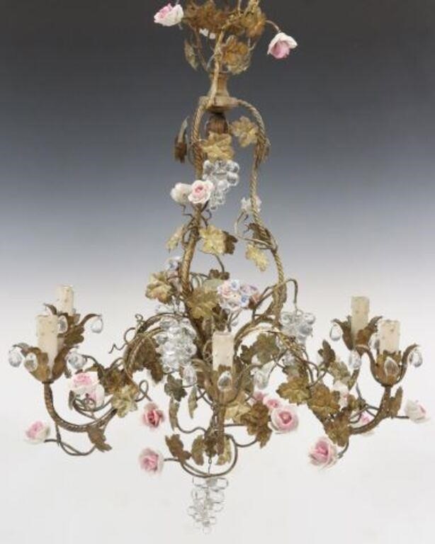 Appraisal: Florentine gilt iron six-light chandelier th c twist frame with