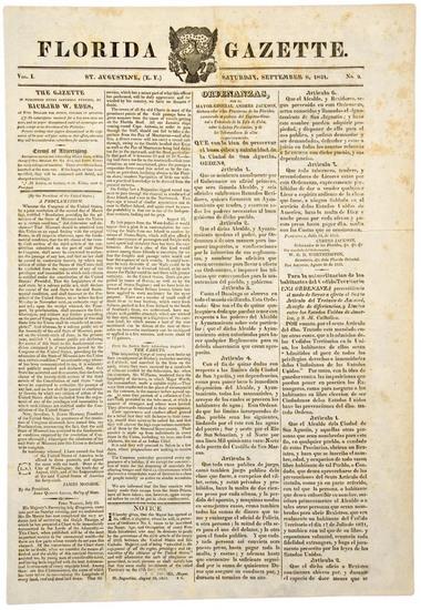 Appraisal: FLORIDA TERRITORY Two early issues of the Florida Gazette St