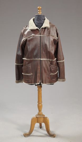 Appraisal: Lady's Gray Sheared Beaver-Banded Brown Leather Jacket reversing to a