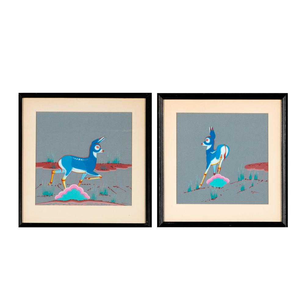 Appraisal: BEATIEN YAZZ A PAIR OF UNTITLED PAINTINGS FAWN UNTITLED YOUNG