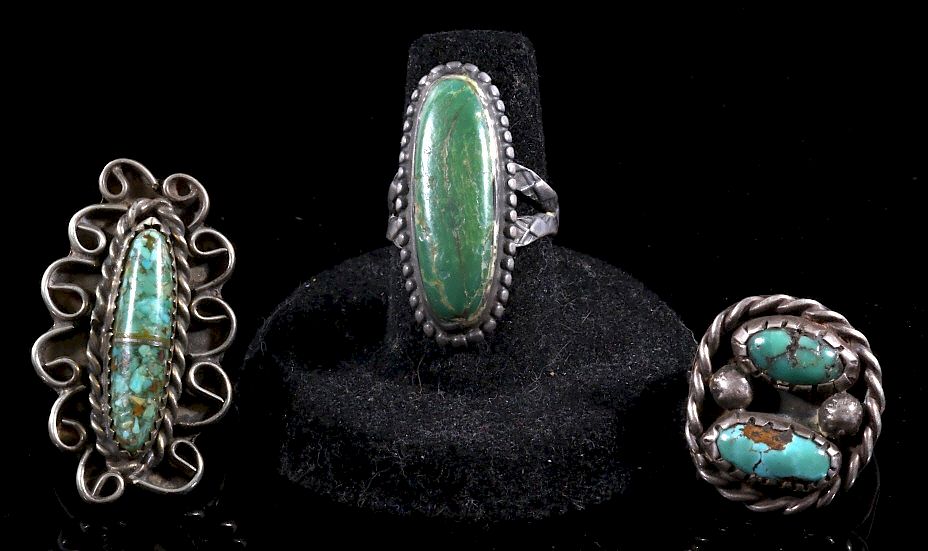 Appraisal: Set of Navajo Turquoise Silver Old Pawn Rings Featured in