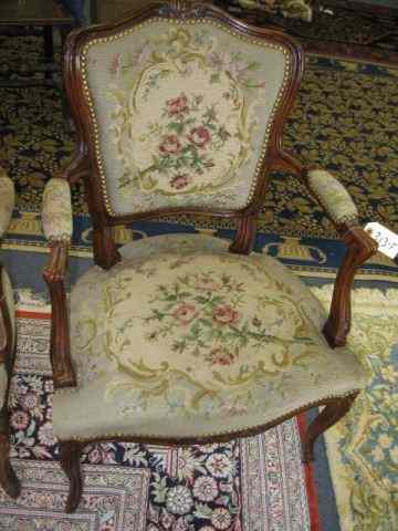 Appraisal: Victorian French Arm Chair floral needlepoint finely carved