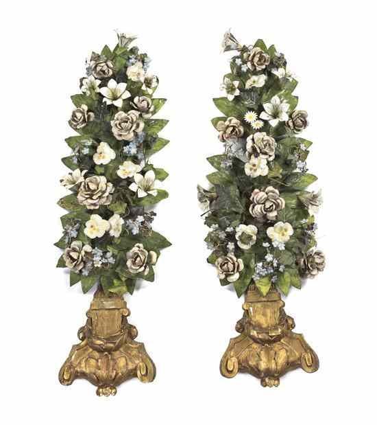 Appraisal: A Pair of French Giltwood and Tole Peinte Wall Appliques