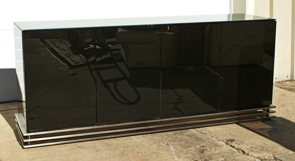 Appraisal: Rectangular Glass Top Side Board with doors long - h