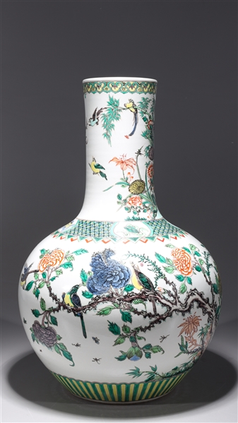 Appraisal: Large Chinese famille verte enameled porcelain bottle vase with birds