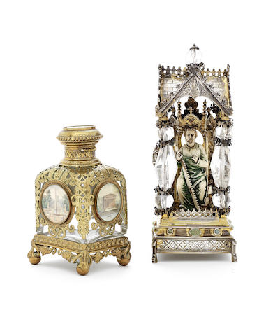 Appraisal: A silver-gilt rock crystal and ivory reliquary of Saint Simon