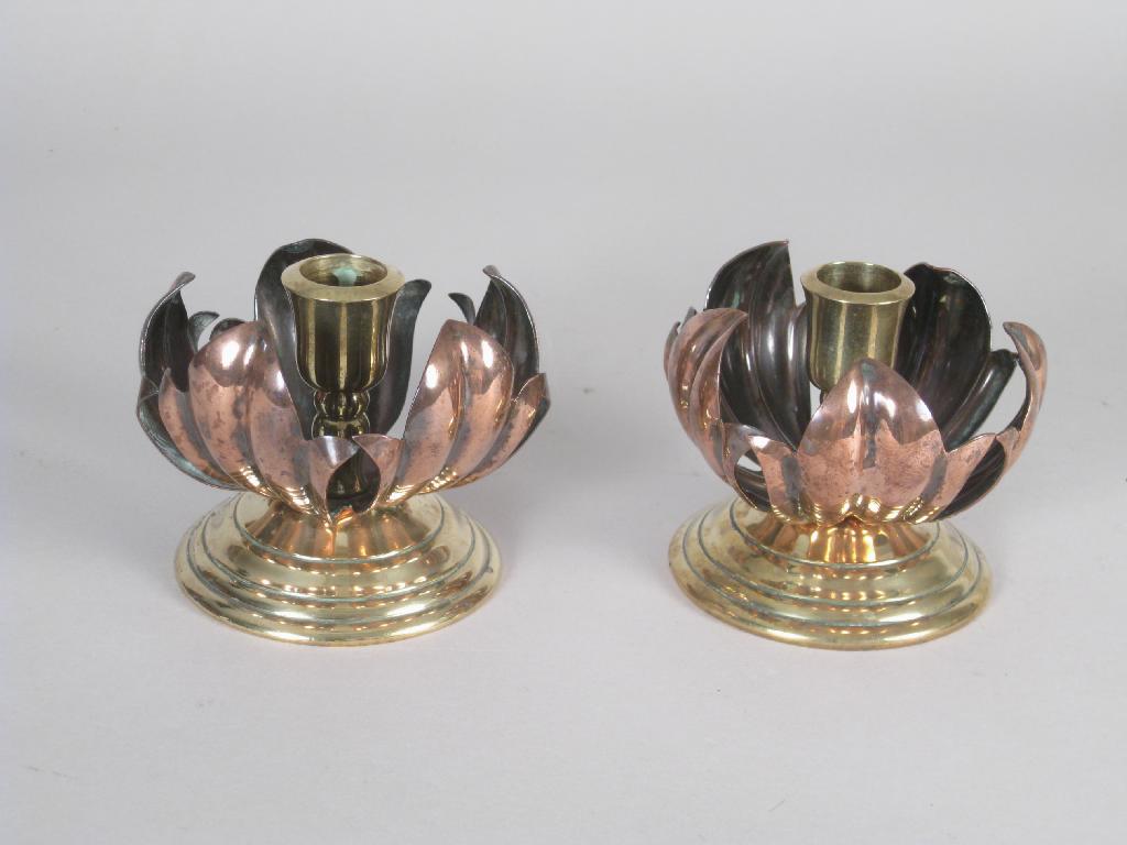 Appraisal: Pair of Arts Crafts brass and copper Candlesticks in the