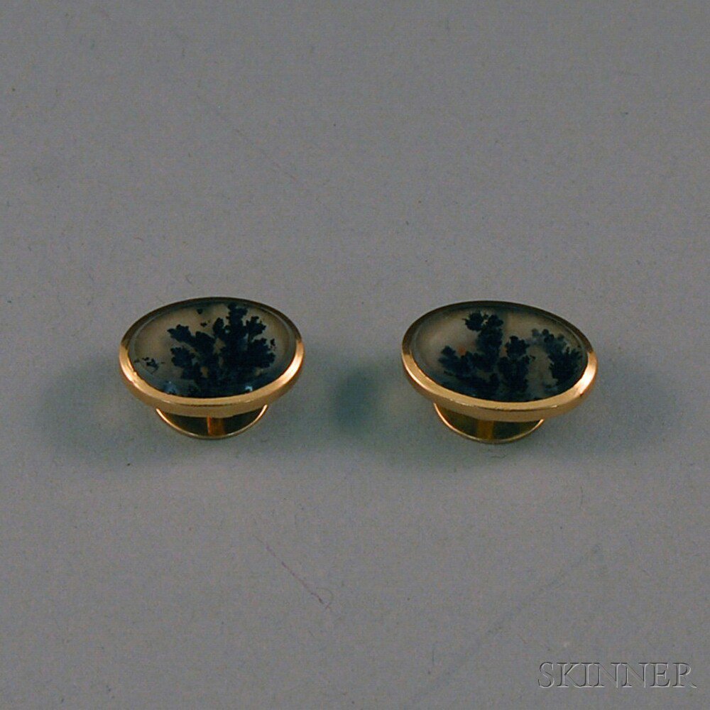 Appraisal: Pair of kt Gold and Dendritic Agate Cuff Buttons lg