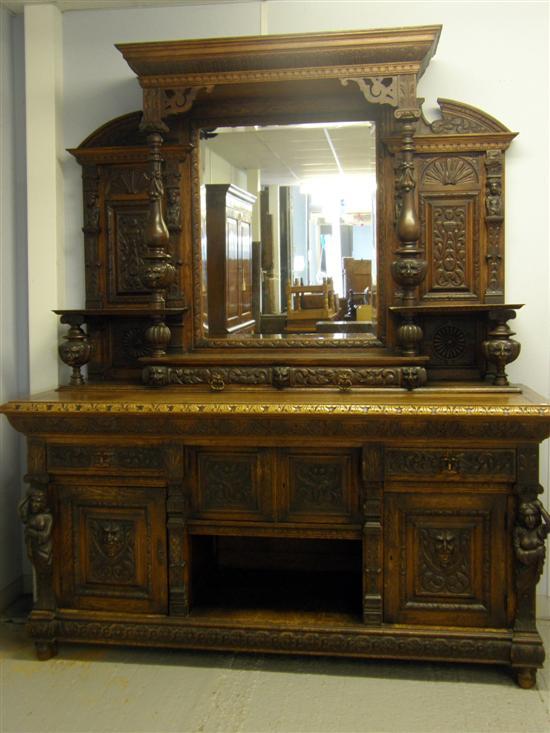 Appraisal: th century oak mirror back sideboard with column supports the