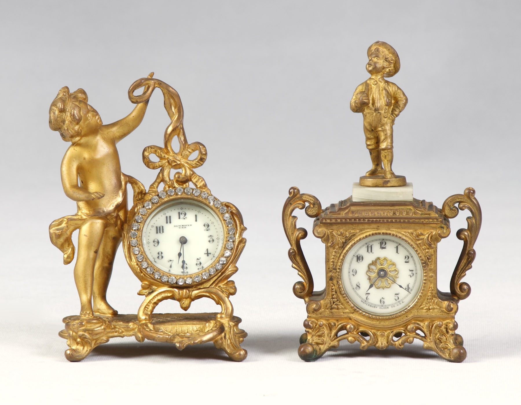 Appraisal: Waterbury Miniature Gilt Clock Gilt metal case with original patina