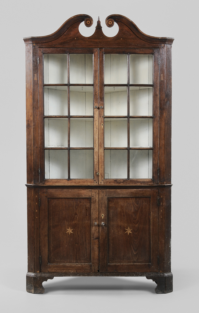 Appraisal: Important Tennessee Federal Inlaid Walnut Corner Cupboard single-case construction with