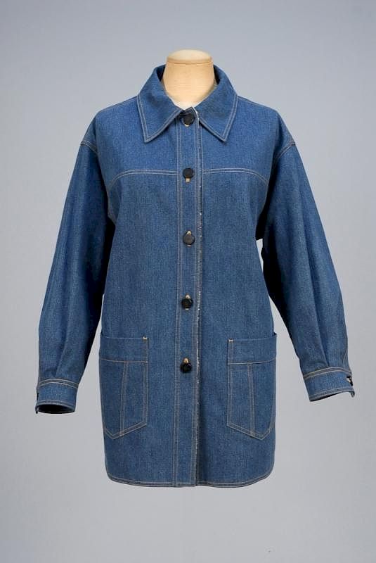 Appraisal: CHANEL DENIM BARN COAT Indigo denim with orange topstitching jeans