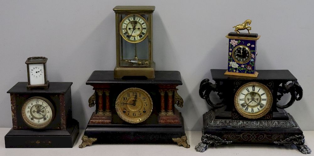 Appraisal: Grouping Of Antique Mantel And Carriage Clocks Marble x x