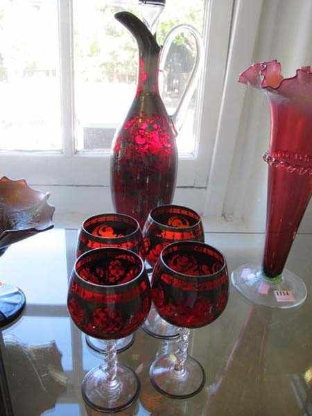 Appraisal: RUBY CLEAR SILVER OVERLAID GLASS DRINK SET