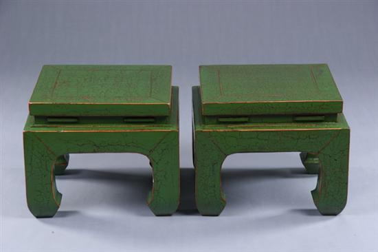 Appraisal: PAIR CHINESE GREEN LACQUERED STOOLS th century Shanxi province -