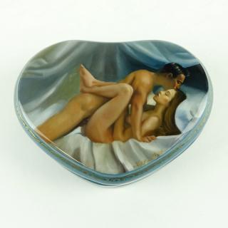 Appraisal: Erotic Russian Lacquer Three Part Heart Shape Papier Mache Box