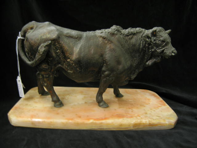 Appraisal: Bronzed Figurine of Bull long tall marble base