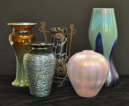 Appraisal: Glass including Abelmaw blue iridescent glass vase '' h B