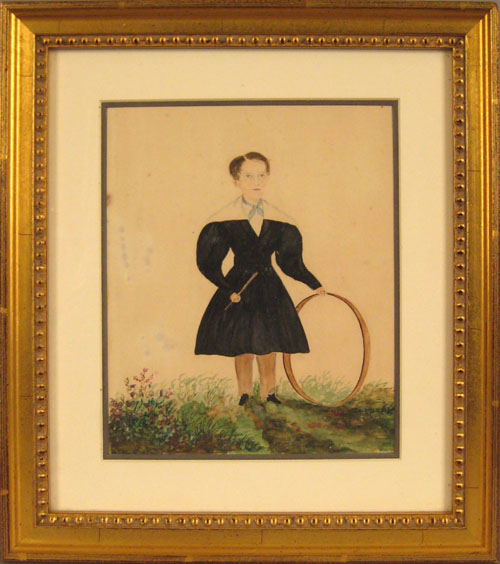 Appraisal: New England watercolor and pencil portrait of a young boy