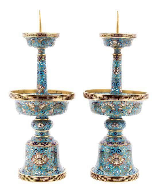 Appraisal: A Pair of Cloisonne Enamel Candlesticks Height inches A Pair