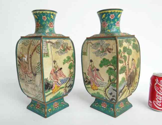 Appraisal: Pair Asian enamel vases '' Ht