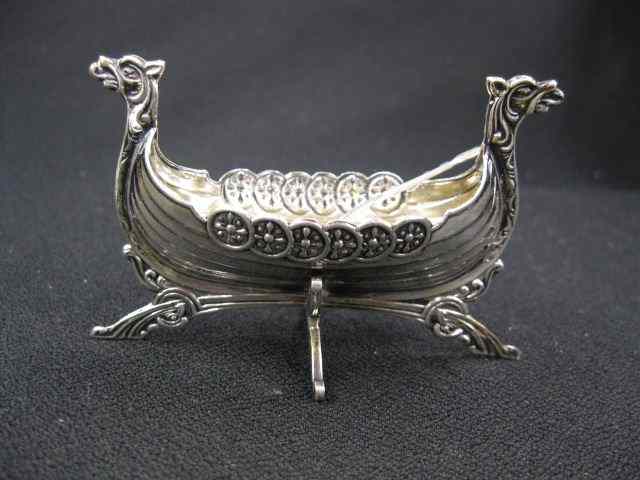 Appraisal: Norway Silver Figural Viking Ship Salt Cellar fine '' long