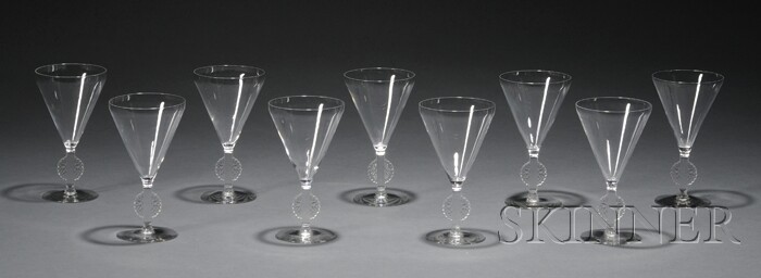 Appraisal: Set of Nine Rene Lalique Mulhouse Pattern Stemware Art glass