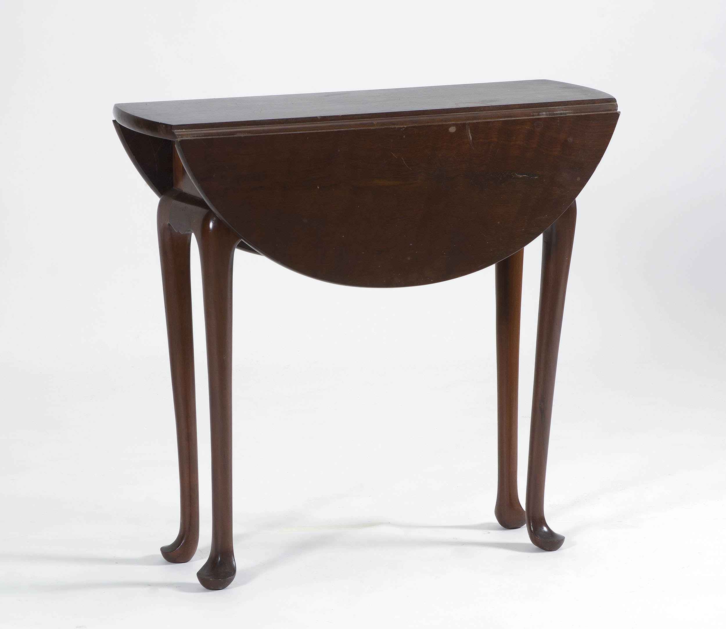 Appraisal: DIMINUTIVE QUEEN ANNE-STYLE DROP-LEAF TABLE in mahogany Cabriole legs ending